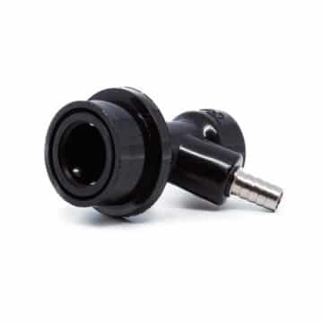 Liggende Ball lock øl ut kobling. Med nippel for tilkobling. Svart