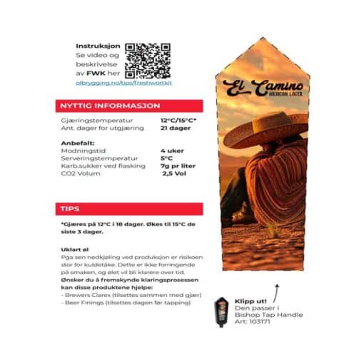 El Camino Mexican Lager Allgrain Ølsett Nyttig informasjon om ølsettet