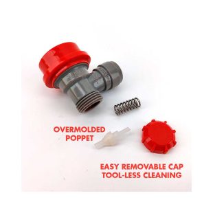 Ball lock kobling i plast for CO2. 8mm demontert. Her kan man se løse deler