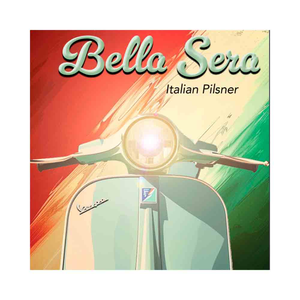 Bella Sera Italian Pilsner allgrain ølsett. Passer til pizza og som tørstedrikk