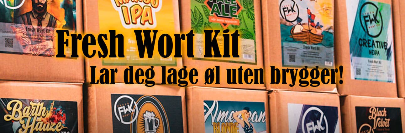 Fresh wort kit lar deg lage øl uten brygger. Tilsett vann og gjær. La stå i to uker!