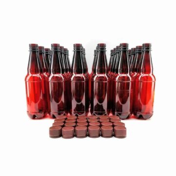 PET flasker 0,5L med korker. Bilde tatt nede front