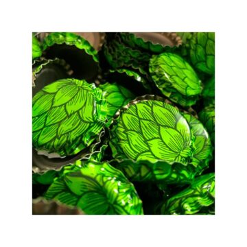 Ølkorker med humlemotiv. Mange